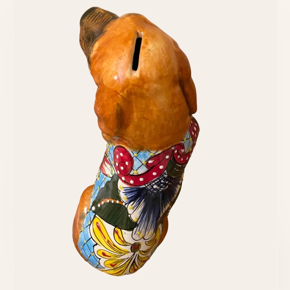 Vintage Venegal Talavera style Dachshund piggy Bank Dotson Wiener Dog Figurine - Picture 3 of 4